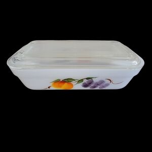 Fire King Gay Fad ‎ Fruit Casserole Oven Refrigerator Dish with Original Lid